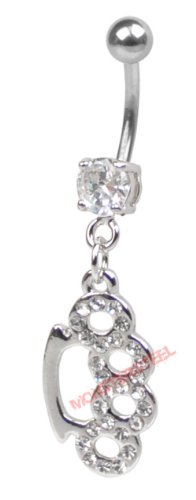 CZ Jeweled Brass Knuckles Dangle Solitaire Belly