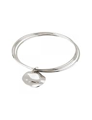 Triple Bangle Bracelet with Wavy Circle Charm