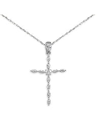 Cross Pendant with Cubic Zirconia and CZ Heart in Center Sterling Silver