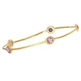 14K Yellow Gold Amethyst Bangle Bracelet - 8 inches