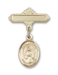 14K Gold Baby Badge with St. Lillian Charm and Polished Badge Pin