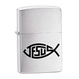 Zippo Brushed Chrome Lighter, Jesus Fish