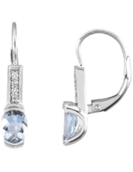 Genuine Aquamarine And Diamond Earrings 14K White Gold Pair .08 Ct Tw Genuine Aquamarine And Diamond Earrings