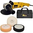 DeWalt DW849 Heavy Duty Variable Speed Polisher along with a TCPglobal Brand Set of 3 D001 Series 6" Direct Mount Foam Pads (#TCP KIT-3PADS-D001 6" Direct Mount Foam Compound, Polish and Finishing Pad Kit)
