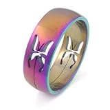 Stainless Steel Laser Cut Rainbow Butterfly Ring - size 10