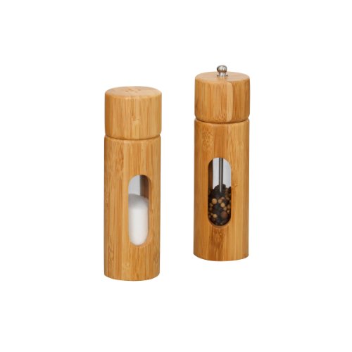 Zeller 25307 Set spargisale e macinapepe, 2 pezzi, in bambù, 5x16 cm