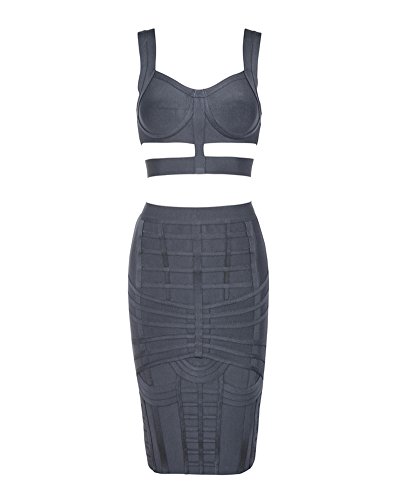 Whoinshop Women's Rayon Bodycon Top Skirt Set 2 Pieces Party Bandage Midi Dress