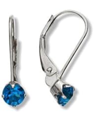 December 10 Karat White Gold Genuine 0.52tcw. 4mm Blue Topaz Leverback Earrings for Girls