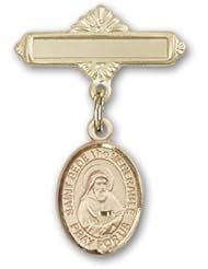 14K Gold Baby Badge with St. Bede the Venerable Charm and Polished Badge Pin