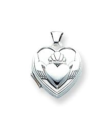 14k White Gold Polished Heart-Shaped Claddagh Locket