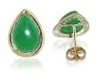 Genuine 14 KT Yellow Gold Pear Shape Green Jade 14K Stud Post Earrings