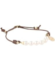 Majorica Adjustable Pearl and Brown Cord Bracelet, 8"