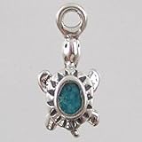 Tiny Sterling Silver and Turquoise Turtle Charm or Pendant, #2508