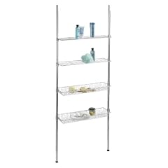 Wenko 18597100 Teleskopregal Ellera - 2 ausziehbare Haltestangen, 2 Ablagen, 2 Ablagek�rbe, Chrom, 71.5 x 250-305 x 20.5 cm
