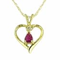 10K .25ct. Ruby and Diamond Heart Pendant with 18" Chain