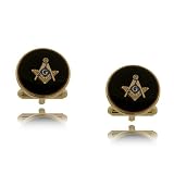 Thumbnail image for Signet Masonic Cuff Links Gold Tone with Black Enamel