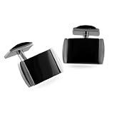 Men's Stainless Steel Cufflinks with Black Agate Inlay