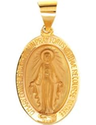 Hollow Oval Miraculous Medal Mary Immaculate Conception Pendant 14K Gold Yellow R45333