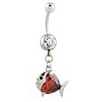 Fish Swarovski Crystal Belly Button Navel Ring Dangle Body Jewelry