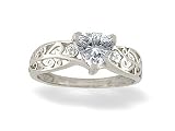 14K White Gold Genuine Trillion White Topaz and Diamond Filligree Ring