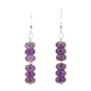 Amethyst Gemstone Bead Dangle Earrings with Sterling Silver Accent, #7480