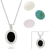 Sterling Silver Genuine Rose Quartz, Mother of Pearl, Onyx a