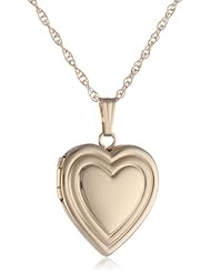 14k Yellow Gold Embossed Polished Heart Locket Necklace, 18"