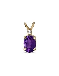 10k Yellow Gold Oval Amethyst And Diamond Pendant with 16" Chain