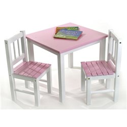 Child's Pink and White Table Set with 2 Chairs by Desks
