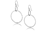 14K White Gold Matte-Finish Hand-Crafted Desginer Round-Shape Open Link Dangling Earrings.