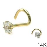14k Gold Nose Screw Prong Settings with Clear CZ, 3X3mm - Sold Individually