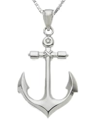 Solid 0.925 Sterling Silver Ships Anchor Pendant Necklace