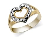 Womens Exquisite 10 KT Two Tone Diamond Cut Heart Band 10K Ring