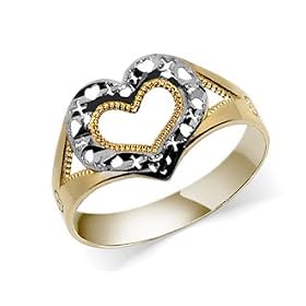 Womens Exquisite 10 KT Two Tone Diamond Cut Heart Band 10K Ring