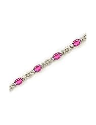 10K White Gold Oval Pink Topaz and Diamond Bracelet