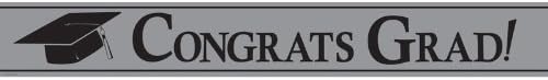 Creative Converting Paper Art Foil Banner, 24 by 5-Inch, Congrats Grad, Silver
