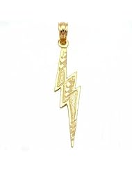 Lightning Bolt Charm Diamond-Cut 14k Gold 28mm