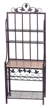 Bakers Rack with Wine Bottle Storage - Black