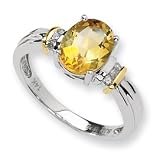 Sterling Silver & 14k Gold Citrine Diamond Ring (Sizes 6-8)
