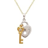 DiAura 14k Gold Plated Diamond-Accent Heart and Key Pendant Necklace, 18