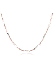 Italian Sterling Silver Rhodium and Rose Gold Plated Rolo and Diamond Cut Bar Chain Necklace