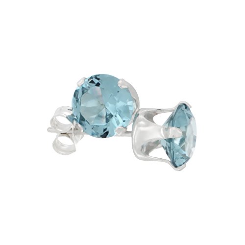 Sterling Silver Cubic Zirconia Blue Topaz Earrings Studs 6 mm 2 cttw