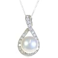 Klassischer 925 Sterling Silber S��wasser-Perlen Damen - Anh�nger + Kette mit Zirkonia Wei� 9.0mm