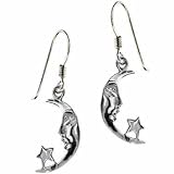 Sterling Silver Man in the Moon Star Dangle Earrings
