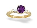 14K Yellow Gold Genuine Round Amethyst and Diamond Engagement Ring