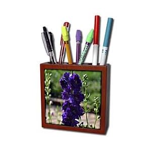 WhiteOak Photography Floral Prints - Deep dark purple delphiniums - Tile Pen Holders-5 inch tile pen holder