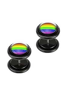 Buy fake body jewelry - Screw On Rainbow Cheater Plugs (18 Gauge) - Rainbow Gay Pride Acrylic Fake Plug (Imitates 00 Gauge) Body Jewelry (2 Piece Pair)