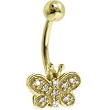 Solid 14KT Yellow Gold Genuine Diamond BUTTERFLY Belly Ring