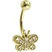 Solid 14KT Yellow Gold Genuine Diamond BUTTERFLY Belly Ring