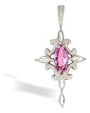 14K White Gold Genuine Marquise Pink Tourmaline and Diamond Cross Pendant